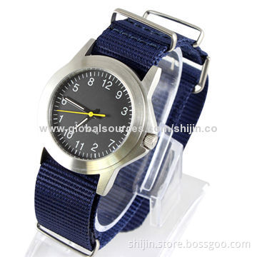 Stainless steel watch with long nylon strap, special and popular